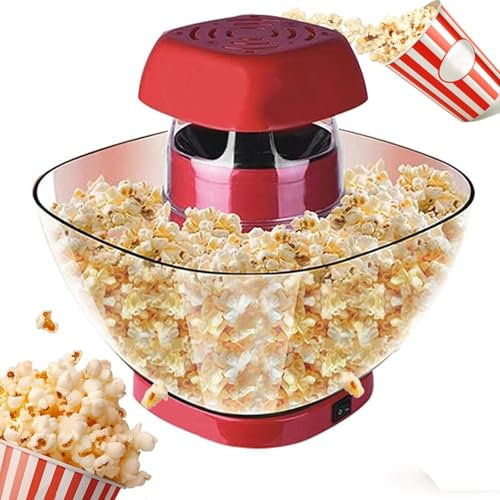XGHDPBM Electric Heating Popcorn Maker, 1200W Hot Air Popping Popcorn Maker, Mini Pop Corn Popper Machine, 2-4 Min Qucik Popping, Easy to Clean, for Party, Healthy Snack, Home, Cinema, Kitchen(Red)