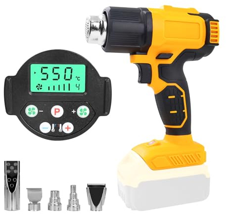 Gotrain Akku Heißluftpistole Kompatibel mit Dewalt 20V Akku, Variable Temperaturregelung 50℃- 550℃ Elektrische Heißluftfön Schnelle Erwärmung mit LED Anzeige zum Entlacken, Löten mit 5 Düsen