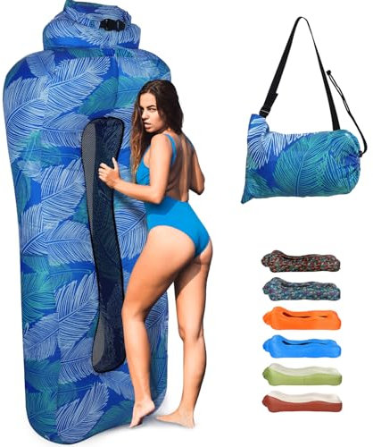Outplea Aufblasbares Sofa für Land und Wasser, Luftsofa Faltbar Leicht, Air Lounger Strand mit Tasche, Strandliege Aufblasbar Für Garten Strand Picknick, Outdoor und Indoor, Klein Blaue Feder