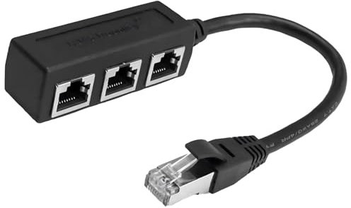 Splitter Ethernet RJ45, Sdoppiatore Ethernet, 1 Maschio a 3 Femmina, Cavo Adattatore Splitter LAN, Cavo Sdoppiatore di Rete RJ45, per Connettori Super Cat5, Cat5e, Cat6, Cat7 LAN, Nero