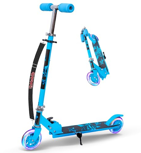 Habib Gruppe Kinderroller – Mitwachsender Tretroller & Scooter mit LED Rädern, Klappbar, 4 Stufen Höhenverstellbar für Kinder 3-10 Jahre, Jungen & Mädchen - Blau