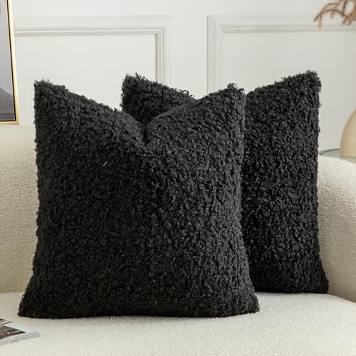 Joyouth 2er Set Curly Teddy Wolle Faux Pelz werfen Kissenbezug Abdeckungen Fuzzy Akzent weiche Sherpa Kissenbezüge Schaffel Fleece Dekorative Kissen Fall für Sofa Couch Wohnzimmer 40x40 cm Schwarz