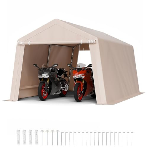 VEVOR Capannone da Esterno, Tenda da Deposito Portatile, con 2 Porte Avvolgibili e Prese d'Aria, Tettoia Impermeabile, Struttura Robusta, Posto Auto Coperto per Garage, Beige 305 x 458 x 246 cm