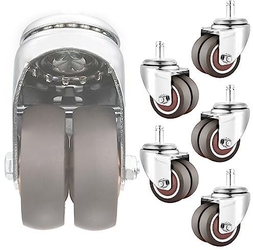 ZJXANMZ Ruote girevoli per impieghi gravosi da 2 Pollici, Confezione da 5, Ruote di Ricambio per Sedia da Ufficio con Attacco M11 × 22 mm, Ruote in Gomma TPE a Doppia Fila, Doppio bloccaggio, antiru