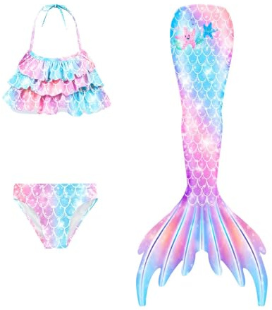 Generisch 𝙈eerjung𝙛rau 𝙛losse Mädchen Mit Bikini Set Badeanzug 3-Teiliges Kinder Cosplay 𝙈eerjung𝙛rauen𝙛losse Performance-Outfit Sommer Badebekleidung Für 3-13 Jahre