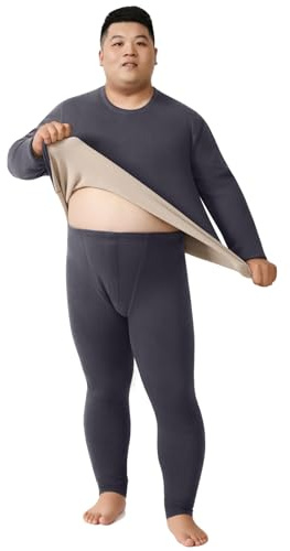 Termiska underkläder herr fleece fodrade långkalsonger för män termisk topp och underdel set långärmad baslager kallt väder utrustning, Ljusgrå, 6XL