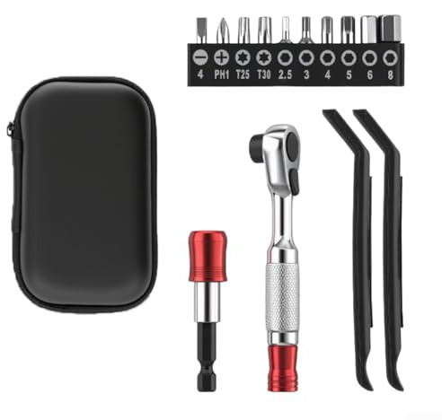 Marchfunny Kit de herramientas de reparación de bicicletas, juego de 10 piezas con llave de carraca, 2 palancas de neumáticos, biela, 10 puntas, herramientas de mantenimiento de ciclismo compactas