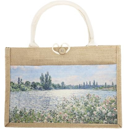 BLTYXT Jute Tote Bag Large Jute Bag Foldable Waterproof Shopping Bags Beach Bag Handbag Reusable Shopper Bags for Picnic Travel Shopping Beach
