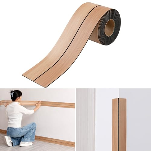 Self-Adhesive Skirting Board, 10cm x 3m Wood Grain Peel and Stick Skirting Board Covers, Flexible Wall Baseboard Molding Trim for Floor Wall Base (Oak)
