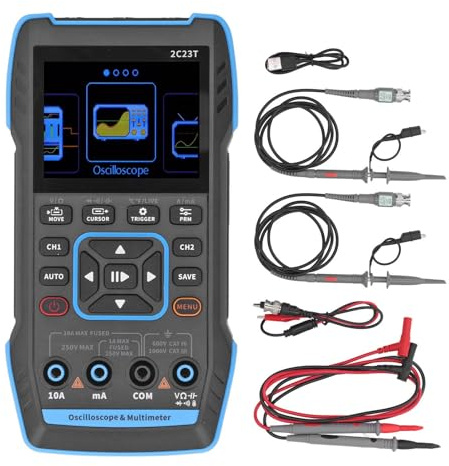 Ejoyous Multímetro de Osciloscopio, 2C23T Generador de Forma de Onda Multifuncional 3 en 1 Generador de Señal Manual Ancho de Banda de 10 MHz, Frecuencia de Muestreo de 50 MS/s 2 Canales