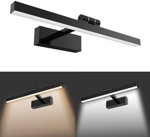 UISEBRT 10W 40cm LED Spiegellampe Badezimmer, Schwarz Badezimmer LampeLeuchtstoffröhre 180° Verstellbar, Modern IP44 Schrankleuchte für Wandbeleuchtung und Spiegel Beleuchtung, Typ A Warmweiß