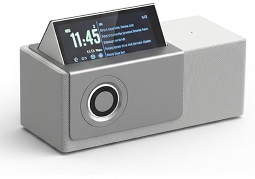 Bluetooth Speaker with Flip Screen, Portable HiFi Clock, Creative Desktop Clock with Flip Screen, Lyrics Display, 1800K Ambient Lighting, Bass Diaphragm Speaker for Home Party Outdoor(White)