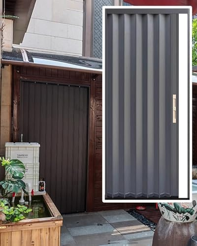 Falttür Innentüren Falttür für Den Außenbereich Abschließbar Aluminium, Wetterfeste Schiebetür für Keller/Garage/Gartenhaus, Graue Faltbarer Einziehbare Trennwand(63x80in (160x203cm))