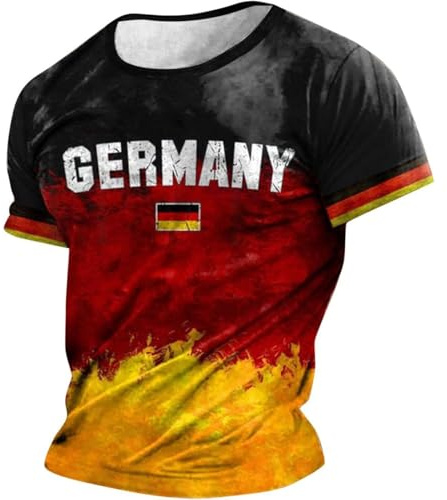 Deutschland Trikot 2026, Vintage 3D Druck Fußball T-Shirt Rundhals Kurzarm Wm Trikot Fanshirt Sommer Fußball Tee Shirt Lässige Loose Sportshirt Regular Fit T-Shirts Fitness Gym Shirts Laufshirt