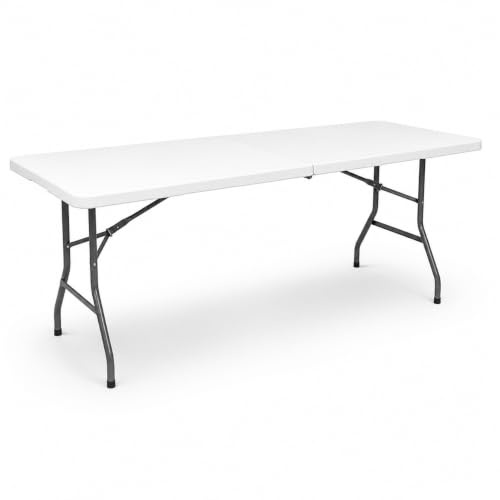 LORVIK Mesa Plegable 180 cm para Eventos y Jardín, Mesa Portátil de Exterior con Estructura de Acero, Ideal para Camping y Fiestas