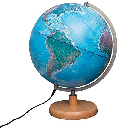 Magellan Mora Leuchtglobus 30cm Durchmesser Standfuss aus Holz Globus mit topografischem Kartenbild beleuchtet geografisches Kartenbild 30 cm