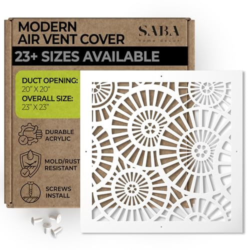 SABA Home Decor Air Vent Cover Grille - Acrylic Plexiglass 20 x 20 Duct Opening (23 x 23 Overall) White Finish Decorative Register Covers for Walls and Ceilings, Waterwheel