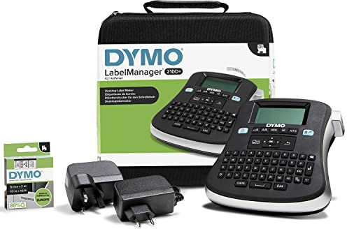 Sats för handhållen DYMO LabelManager 210D-etikettskrivare, QWERTY-tangentbord, med D1-etiketter på 12 mm för svart på vitt och bärväska