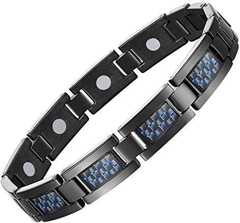Feraco Magnetic Bracelets for Men, Stainless Steel Magnets Bracelets with Unique Blue Carbon Fiber & 3500 Gauss Powerful Magnets, Adjustable with Sizing Tool