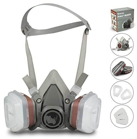 RHINO - Copertura per il viso per vernice, polvere, particelle, prodotti chimici, lucidatrice a vapori organici, polline e prodotti chimici con filtri in cotone