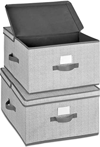 TOPP4u 2er Set große Aufbewahrungs-Box mit Deckel & 2 Fächer je Box 40x50x25 cm - 50L - Extra große Faltbox Kleiderschrank & Regal - Faltbare Ordnungsbox/Schrankkiste für Bettwäsche, Kleidung, Hosen
