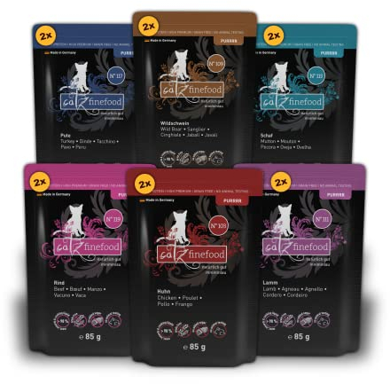catz finefood Purrrr Collection I - Monoprotein Katzenfutter nass - getreidefrei, zuckerfrei, hypoallergen - hoher Fleischanteil - Multipack Nassfutter für Katzen - im Beutel, 85 g (12er Pack)