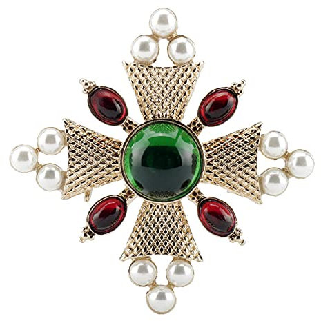 YUNHOME Brosche Clips Broschen Anstecknadeln Anstecknadel Römische Gravierte Barocken Byzantinische Stilperle Rubin Vintage Brosche Brosche Weibliche Zubehör Strass Kreuzkragen Pin Frauen Mantel