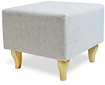 Comfort-Pur Peter Sitzpuff Sitzpouf Puff Pouf Sitzhocker Sitzwürfel Fußhocker Ottoman (Beinfarben - Buchenbein, Hellgrau)