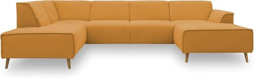 DOMO. collection Jules - Sofá escandinavo con muelles, en Forma de U, 191 x 333 x 159 cm, Color Amarillo, Chaise Lounge Derecha
