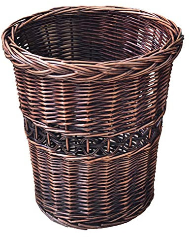 Round Wicker Garbage Can Bin, Handwoven Waste Paper Bin whitout Lid Rattan Rubbish Bin for Bedroom Kitchen Bathroom Office, Household Trash Can