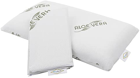 MaxxGoods orthopädisches flaches Kopfkissen [WASCHBAR] aus Visco Gelschaum + Baumwollbezug + Aloe Vera Schutzbezug - Nackenstützkissen für HWS Unterstützung - Kopfkissen Babys & Kindern (50x30x5cm)