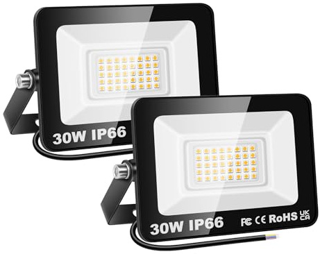 SKYWORLD 2 Pezzi Faretto Led da Esterno, 30W 3000LM Faretti a LED | IP66 Impermeabile 3000K Bianco Caldo Fari di Sicurezza Esterni per Terrazza Giardino Corridoio Patio Garage Piazza Officina