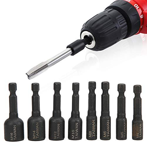 GAESHOW 8 Stück Gewindebohrer Adapter, M4-M16, 1/4 Zoll Schraubendreher Gewindebohrer Buchse Adapter, Gewindebohrer Stecknuss Adapter für Elektrische Bohrmaschine, Maschinengewindebohrer Adapter