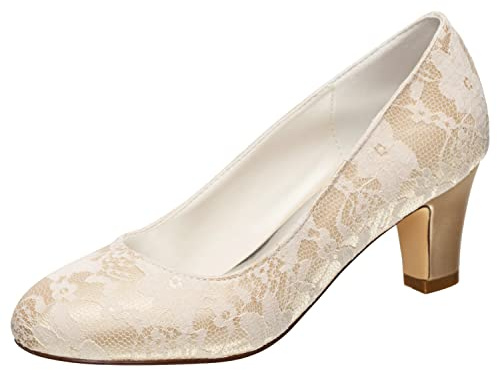 Emily Bridal brudskor dam silke som satin klack stängd tå pumps, champagne, 37 EU