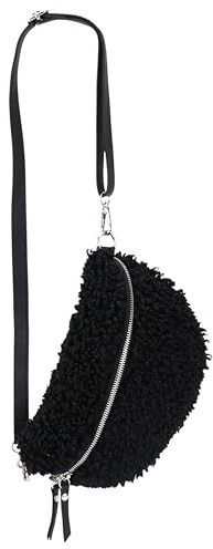 SH Leder ® Teddy Plüsch Hüfttasche Damen Gürteltasche für Festival Reise Bauchtasche mittelgroße Crossbody Bag Frauen mit echt Leder Schultergurt 27x16cm Kate G358