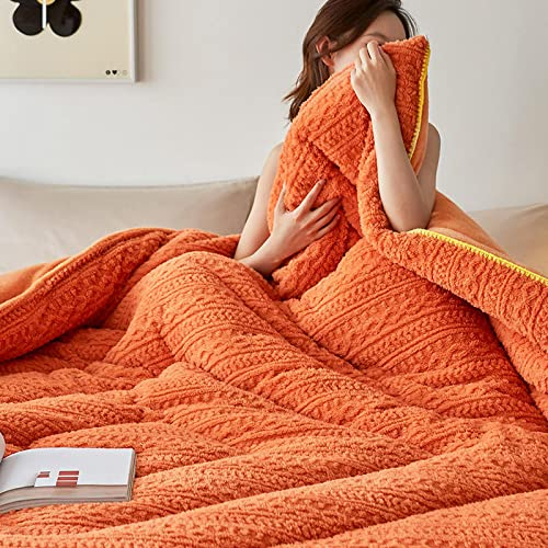CXLT Winter Decke Bettüberwurf Doppelseitig SHU Baumwollsamt/Babysamt Jacquard Tröster Queen King-Polyesterfaser-Füllung Gesteppte Steppdecke Multifunktions-Tagesdecke/Bettlaken,Orange-220x240cm-5kg