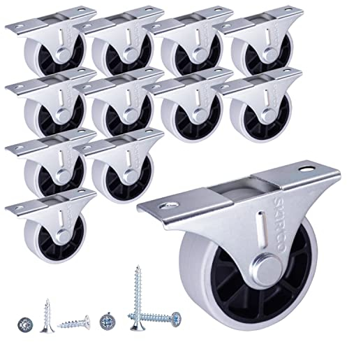 SKIR'CO Lot de 12 roulettes en caoutchouc de 40 mm pour meubles, fixes, non pivotantes, vis incluses
