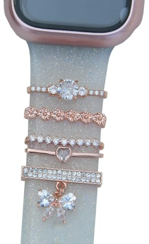 SUNOREEK Klockarmband, dekorativa ringar öglor berlocker kompatibla med Apple silikon klockarmband för kvinnor 49 mm 45 mm 44 mm 42 mm 41 mm 40 mm 38 mm, metallsmycken klockband tillbehör berlocker