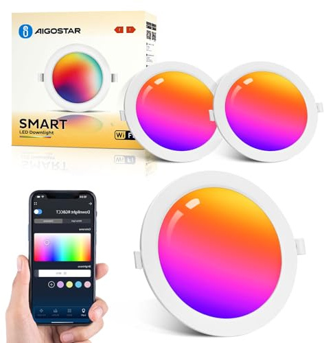 Aigostar 9W LED Einbaustrahler Dimmbar 230V 2 Pack, Smart LED Einbauleuchten Dimmbar RGB Neutral Weiß, Ultra Flach Spots Deckenleuchte, 780lm Decken Einbauleuchte Kompatibel mit Alexa/Google Home