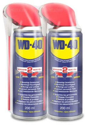 WD-40 Multifunktionsprodukt Smart Straw 2x200ml – Präzise Anwendung mit klappbarem Sprührohr, löst festsitzende Mechaniken & Rost, beseitigt Quietschen, verdrängt Feuchtigkeit, schützt & reinigt