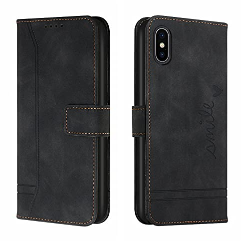 Trugox Handyhülle für Apple iPhone XS Max Hülle Klappbar Klapphülle mit Kartenfach Handytasche Handy Schutzhülle Tasche Leder Wallet Flip Case Slim Book Cover - Schwarz