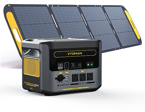 VTOMAN FlashSpeed 1500 Power Station with 200W Pro Solar Panel, 1500W/1548Wh LiFePO4 Battery Solar Generator with 230V AC Output/Input, 100W USB Port, Full Charge within 1H for Camping, Home Backup