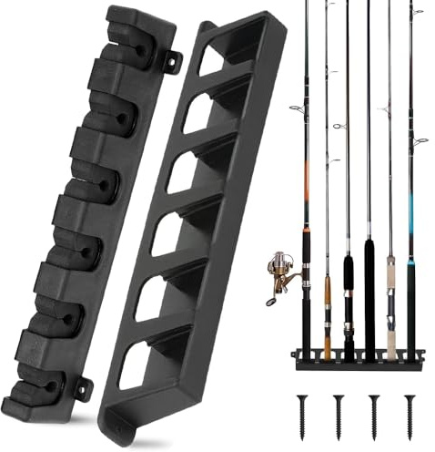 BNGXR Support Canne à Pêche Ratelier,Support Canne à Pêche,2 Paire Porte Canne à Pêche,Porte Vertical avec,Support de Rangement Anti-Glissement,pour Garage, Bateaux,Mural Rod Rack de 6 Pôles