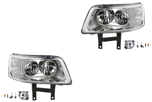 Johns, Scheinwerfer Satz Halogen Front passend für VW Transporter T5 03-10/2009 H7 H1 Links & Rechts + Nebelscheinwerfer + Leuchtmittel