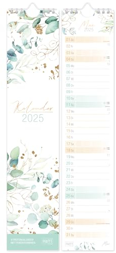 Häfft® Streifenkalender 2025 Blattgold 9 x 41,6 cm - schmaler Wandkalender, Wandplaner für Küche oder Flur zum Eintragen von Terminen & Geburtstagen - nachhaltig & klimafreundlich