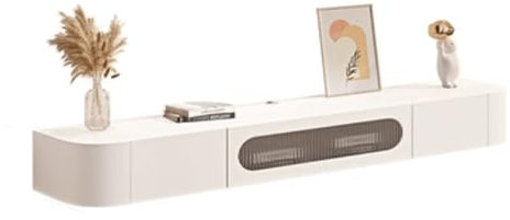 TV-Schrank Schwebender TV-Ständer aus Holz mit Glastür, modernes wandmontiertes Entertainment-Center mit 2 Schubladen, komplett montiert, 63/70,8''/78,7'' Fernsehschrank ( Color : White , Size : 160*