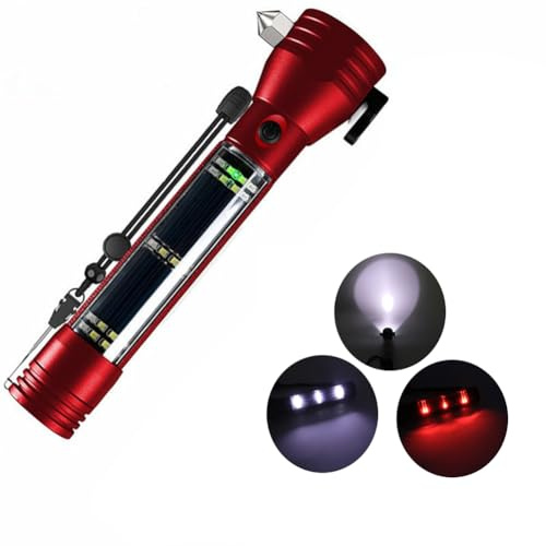 Hapihom lampe multifonction 10 en 1 pour voiture avec brise-vitre et coupe-ceinture de sécurité, lampe solaire poche avec 7 modes, LED rouge