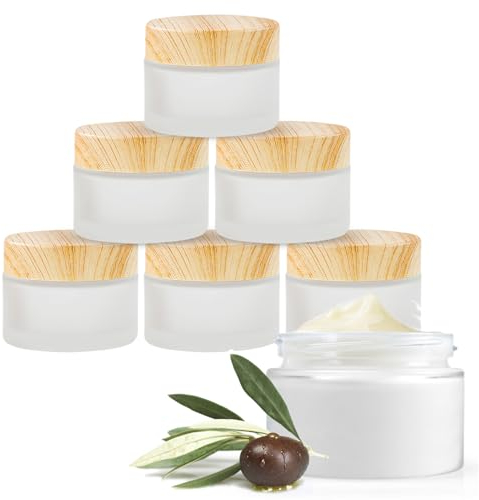 6Pcs Empty Glass Jars with lids,30ml Round Frosted Jars with Leakproof Lids,Refillable Sample Bottle Cosmetic Containers Travel Cream Pots for Lotion Face Eye Cream Lip Balm