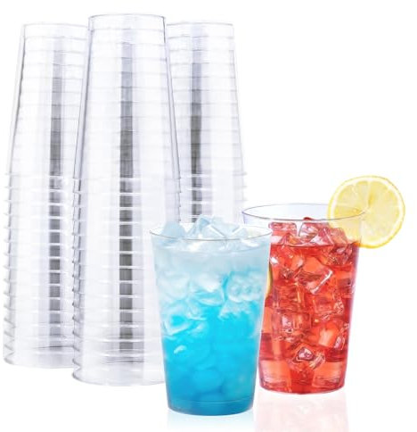 BYSNOW 100 Pack 12 oz Clear Plastic Cups, Disposable Wine Cups for Cocktail Party, Polystyrene Hard Plastic Cup with Higher Heat Resistance(12oz 100count)
