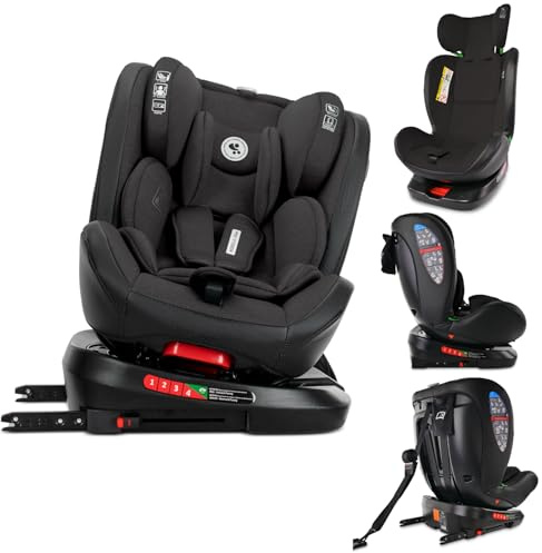 Lorelli Auto Kindersitz Nebula mit Isofix, 360 Grad drehbar, (0-36 kg) Mitwachsender Autositz i-Size 40-150cm - Gruppe 0+/1/2/3, Babysitz ab Geburt, 5-Punkt-Gurt, Einstellbare Kopfstütze, schwarz